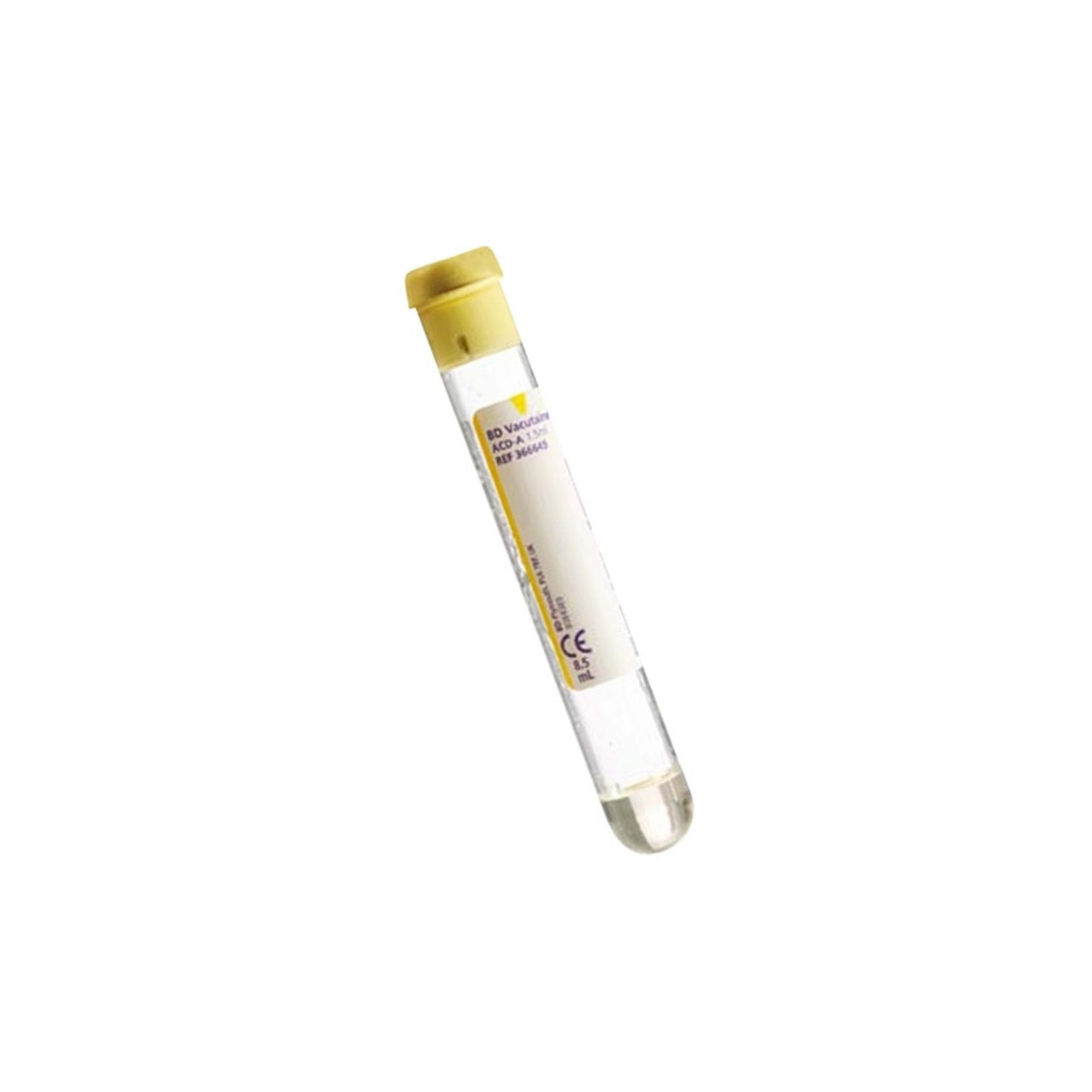 GLASS ACD SOLUTION A TUBE WITH YELLOW BD CONVENTIONAL CLOSURE, BOX OF 1000, 8.5ML, 16X100MM, PAPER LABEL