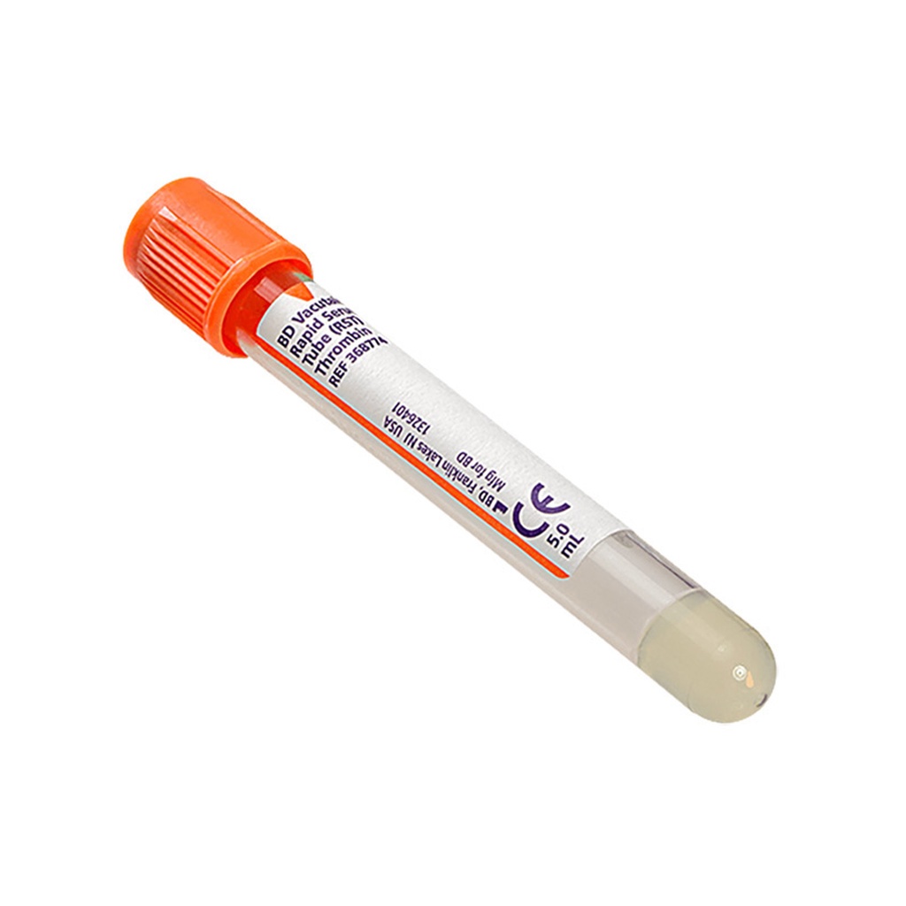 PLASTIC RAPID SERUM TUBE (RST) WITH ORANGE HEMOGARD™CLOSURE, BOX OF 1000, 5ML, 13X100MM, PAPER LABEL, CE