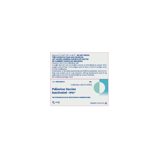 POLIOMYELITIS VACCINE (INACTIVATED) TRIVALENT IPV  5 DOSES 1 VIAL